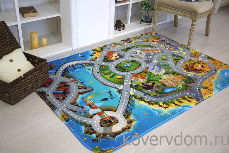 Детский развивающий 3D ковер с дорогами Сказочный Городок у моря 86031