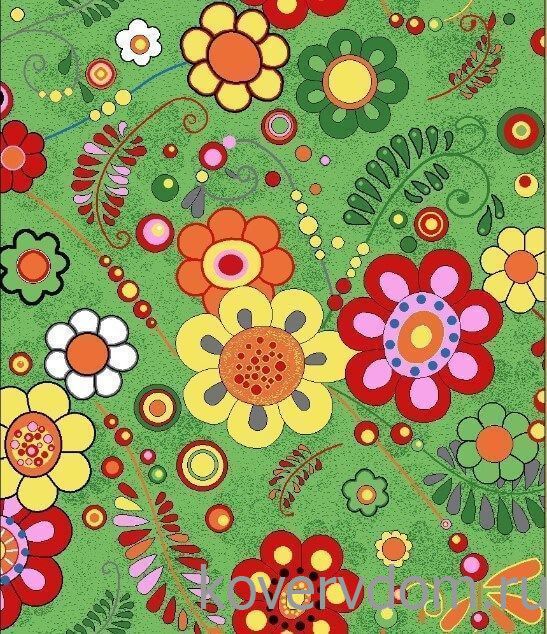 Детский ковер-палас ПОЛЕВЫЕ ЦВЕТЫ 1177-51 зеленый  Детский ковер-палас ПОЛЕВЫЕ ЦВЕТЫ 1177-51 зеленый